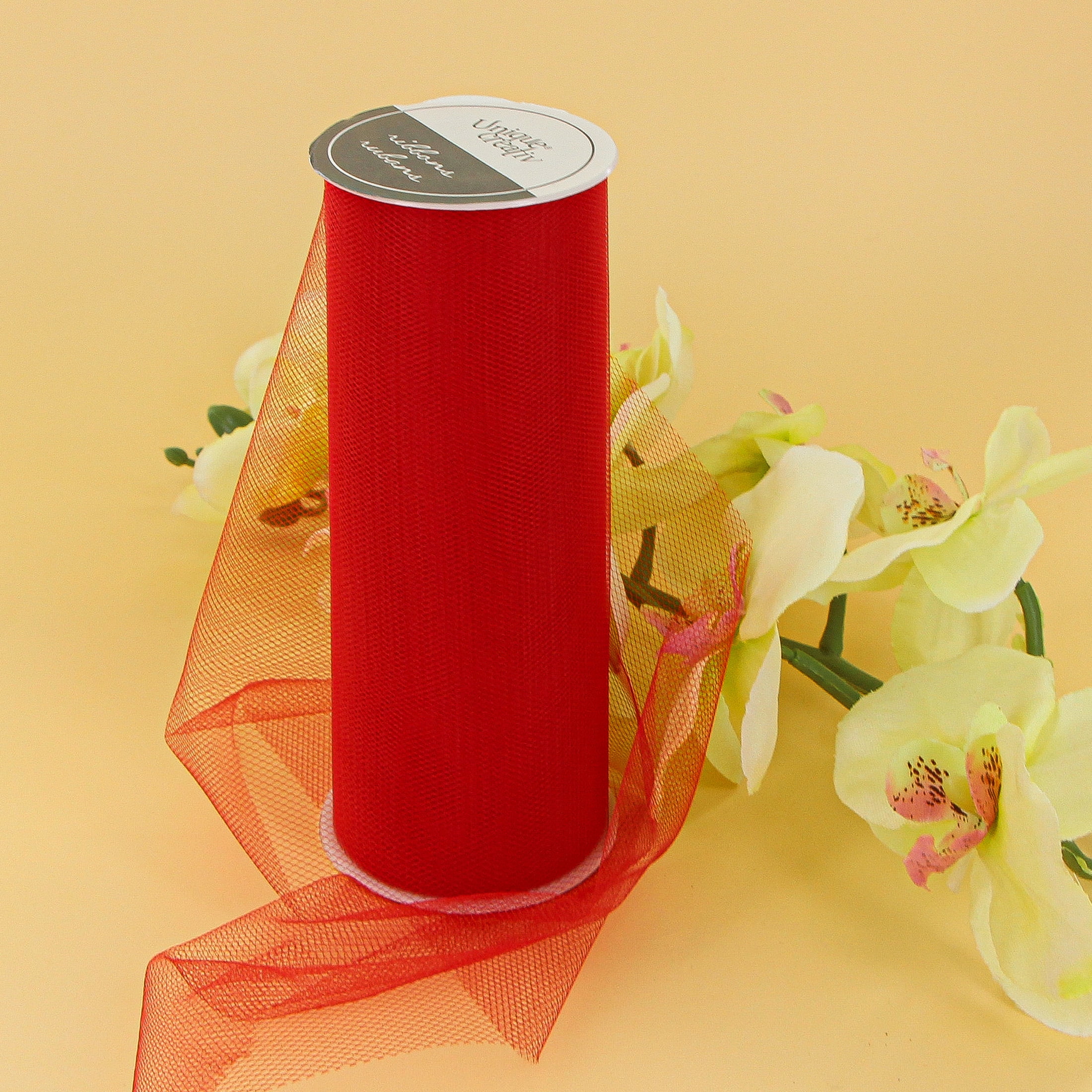 UNIQUE CREATIV, Ribbon, Tulle, Red, 100% nylon, 152mm x 13.71m (6" x 15 yds)