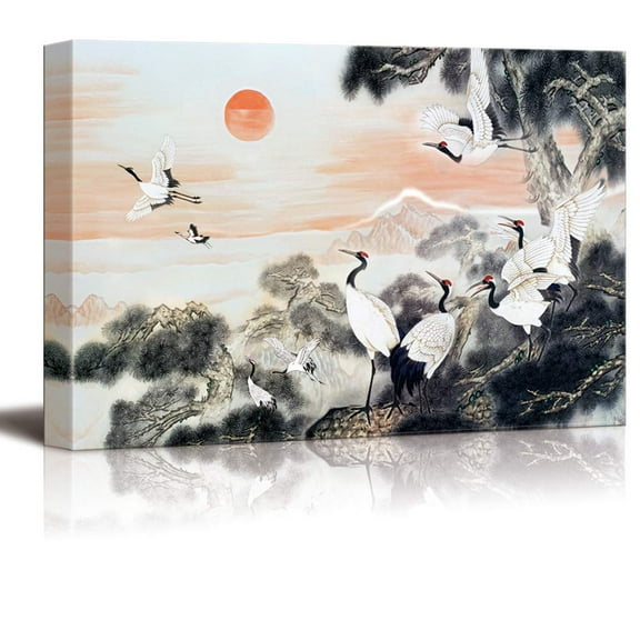 Wall26-Canvas Wall Art-Classical Red-Crowned Crane-Giclee Painting Wall Art for Bedroom Living Room Home Decoration - 16x24 inches