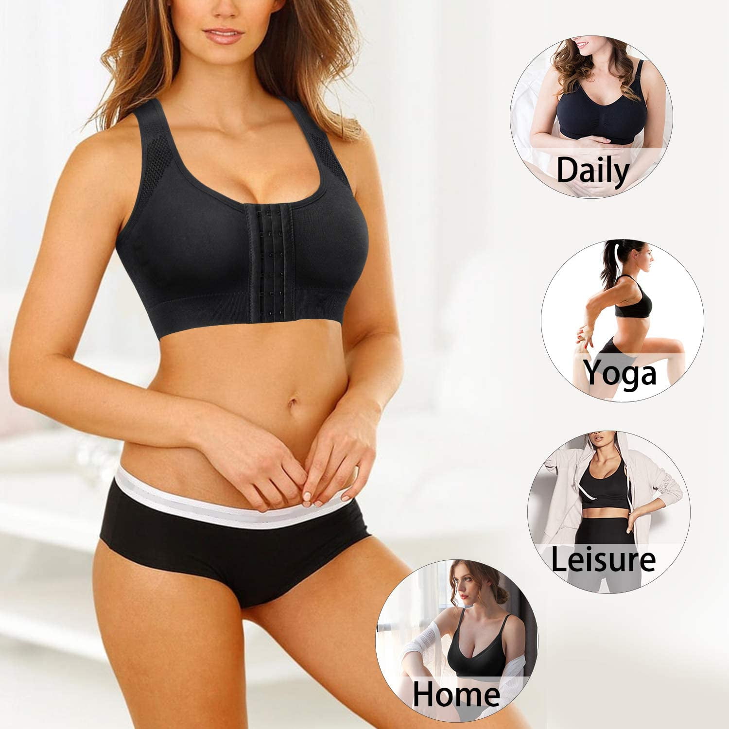 Eleady Women Posture Bras Front Closure Bras with Back Support Full  Coverage Wireless Tops Adjustable Posture Corrector(Beige Medium) 