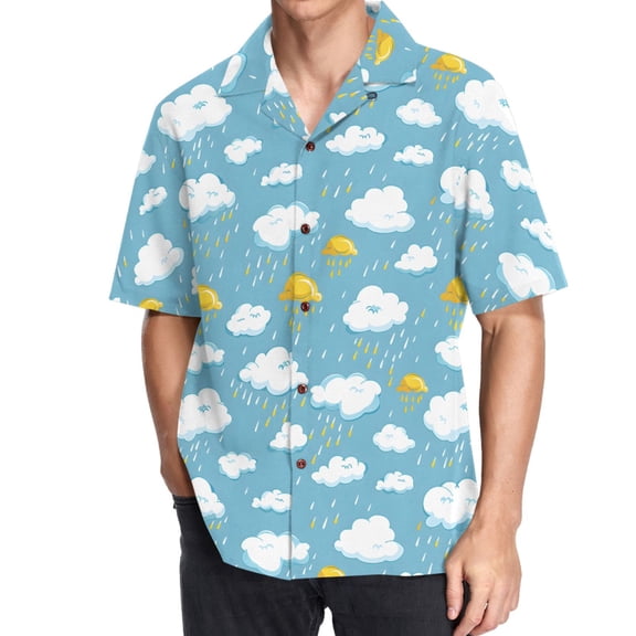 joogoo Men's Hawaiian Shirt Clouds and Rain Short Sleeve Casual Button Down Shirts M