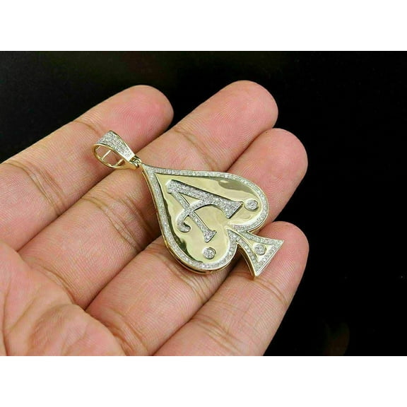 3 Ct Lab Created Diamond Ace Of Spades Pendant 14K Yellow Gold Plated