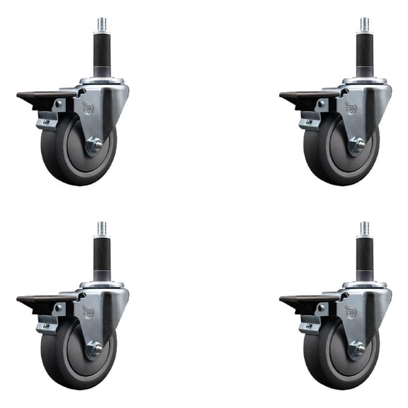 4 Inch Thermoplastic Rubber Swivel 1 Inch Expanding Stem Caster Set with Brake
