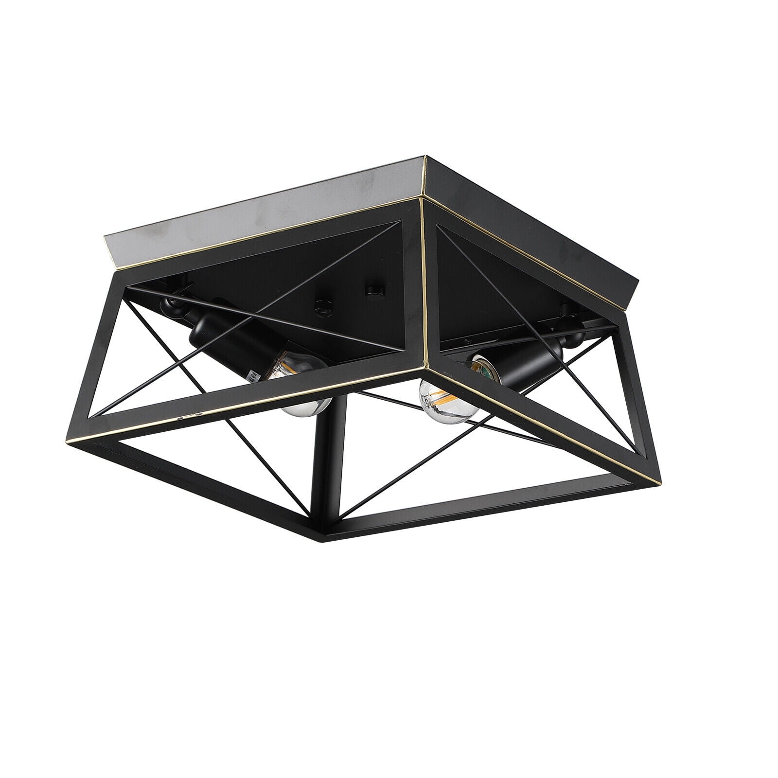 Farmhouse Industrial Semi Flush Mount Ceiling Light Pendant Lamp Fixture for Indoor, Outdoor Porch, Black