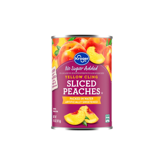 KR Canned Yellow Cling Sliced Peaches No Sugar Added 14.5 Oz