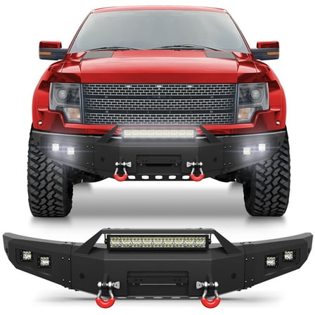 POFENZE Front Bumper for 2010 2011 2013 2014 Ford F150 SVT Raptor Full Width Off Road Bumper w/Winch Plate