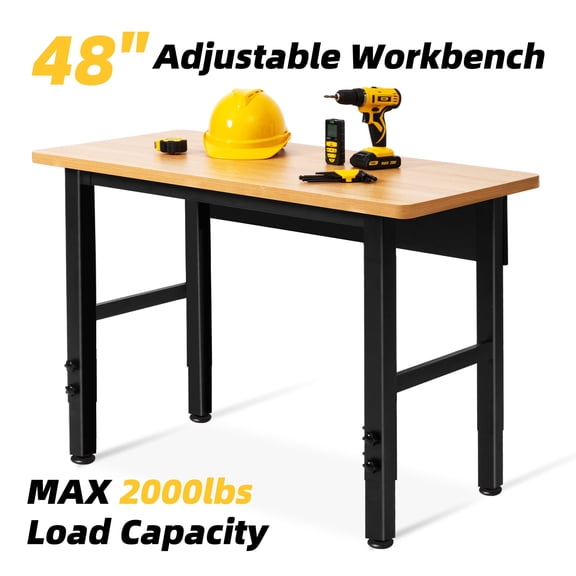 Spanspace 48"x24" Garage Workbench with Leveling Foot, Adjustable Height, 2000 LBS Load Capacity, Large Work Benches for Garage, Workshop, Office, Home, Woodworking