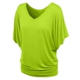 thumbnail image 3 of Lenago Fashi Casual Women Solid Short Sleeve Batwing Sleeve Blouse V-Neck Loose Tops, 3 of 6