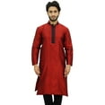 thumbnail image 2 of Atasi Men's Long Kurta Maroon Dupion Ethnic Bollywood Style Shirt-Small, 2 of 3