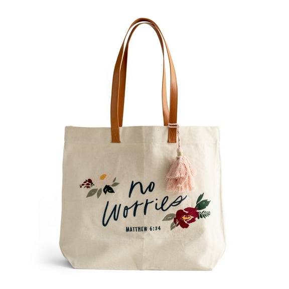 Studio 71 - No Worries - Matthew 6:34 - Canvas Floral Tote