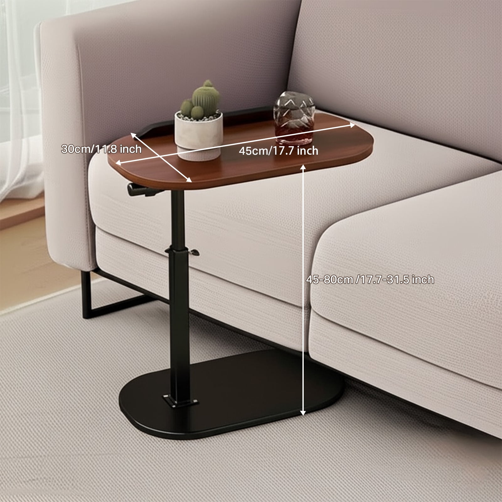 C Shaped Side End Table for Couch, Adjustable Sofa TV Tray for Bed