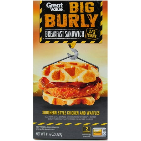 Great Value Big Burly Southern Style Chicken and Waffles Breakfast Sandwich, 2 ct, 11.6 oz
