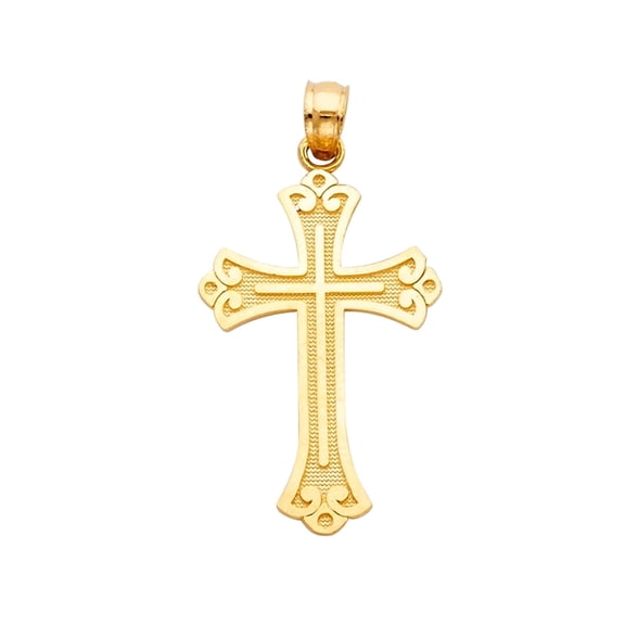 14KY Gold Cross Religious Pendant | Yellow Gold Charm Pendant for Necklace Chain | Jewelry Gift for Men Women | 26 x 18 MM | 1.4 grams