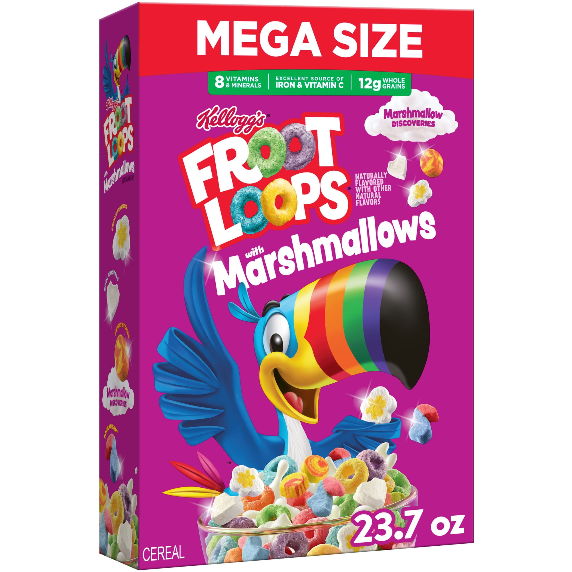 Kellogg's Froot Loops Original with Marshmallows Breakfast Cereal, 12g Whole Grains, Mega Size, 23.7 oz