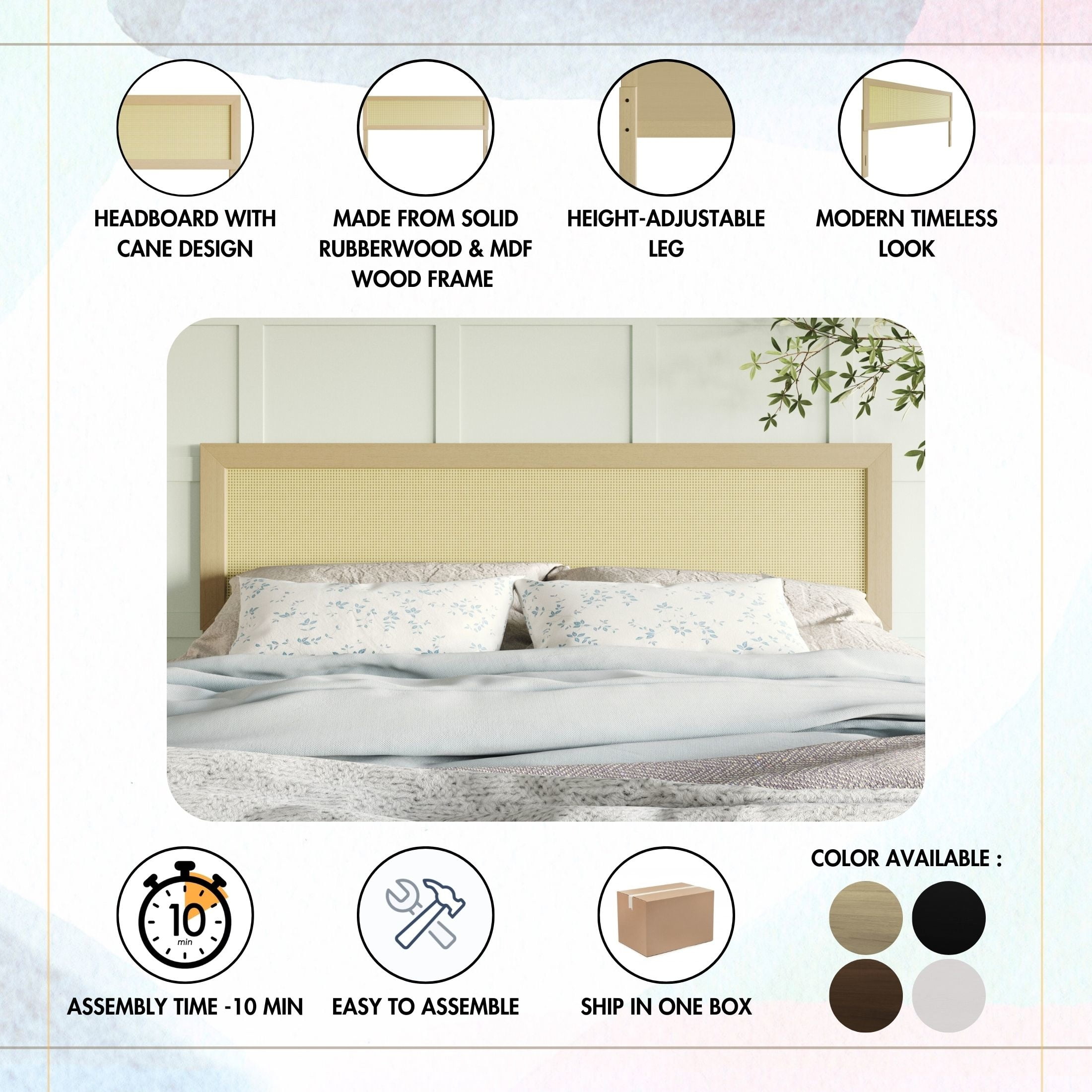 Castle Place Classic Rattan King Wooden Headboard, Walnut