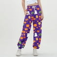 thumbnail image 5 of IVEYRTF Children's Halloween Print Cargo Pants Joggers Fall Winter Elastic Waistband Multiple Pockets Fleece-Lined Thickened Casual Sports Trousers for Kids 3-14 Years(Purple,11-12 Years), 5 of 5