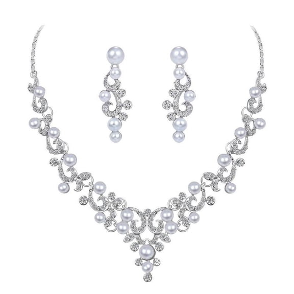 Plated Filigree Necklace Earrings Wedding Party Jewelry Set