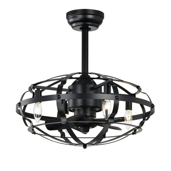 Izzovium Industrial Ceiling Fan Light Kit, 18" Bladeless Caged Fan with Remote, Reversible Motor, Matte Black for Living Room Bedroom Kitchen