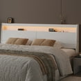 thumbnail image 6 of Full Size Headboard with LED Lights, Storage Cabinet & Built-in Charging Station, Modern Wooden Headboard with Baseboard Groove Design, Easy Assembly, 6 of 7