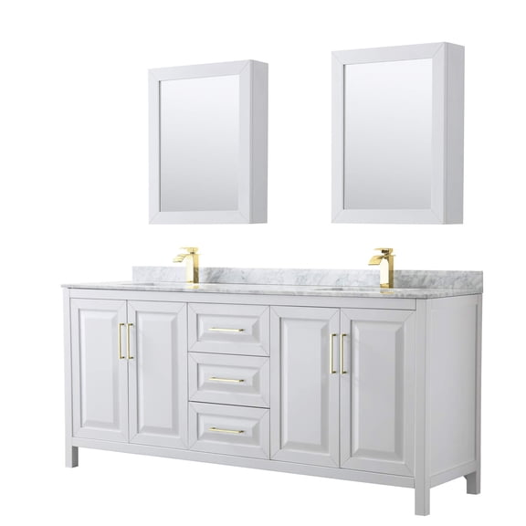 Wyndham Collection Daria 80" Wood & Marble Double Bathroom Vanity in White/Gold