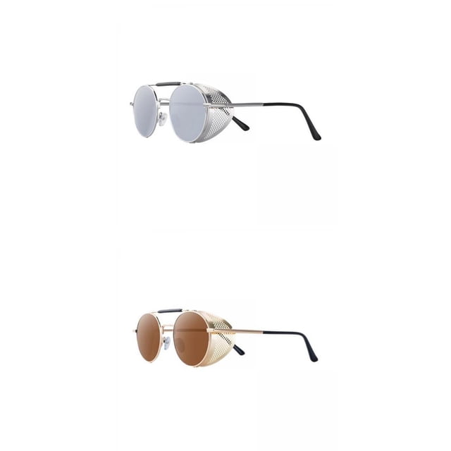 Gafas de sol Steampunk,Gafas de sol Steampunk redondas retro unisex,Vintage Gothic Circle Gafas Mujeres Hombres,Gafas de protección UV400 Marco de metal,Escudo lateral Steampunk plata + marrón Yinane Gafas de sol Steampunk