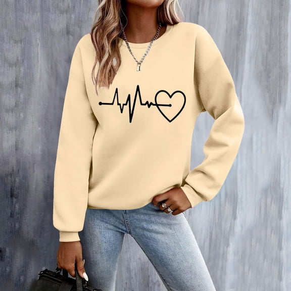 Wancir Women's Casual Print Long Sleeve Round Neck Pullover Sweatshirt Top