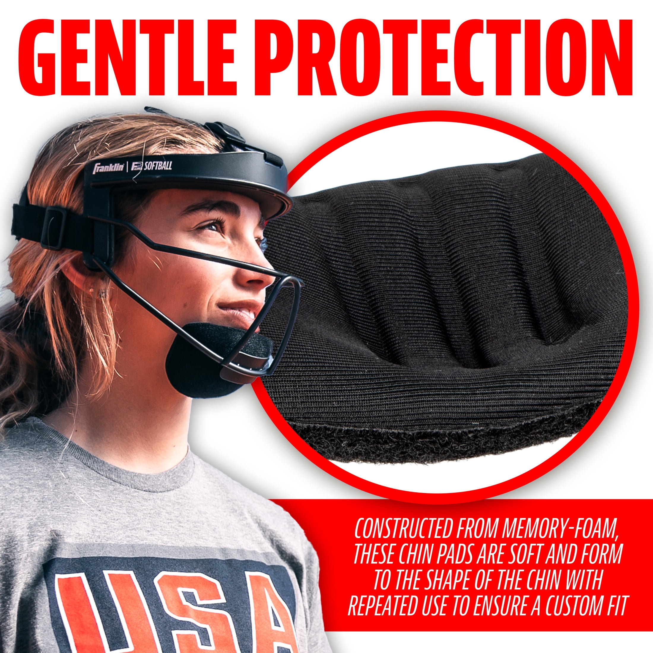 Franklin Sports Replacement Chin Pads for Softball Fielder Masks - Girls' + Women's Chin Cups for Face Guards - 3 Pack of Youth + Adult Replacement Chin Pieces - Fastpitch Softball Chin Protector