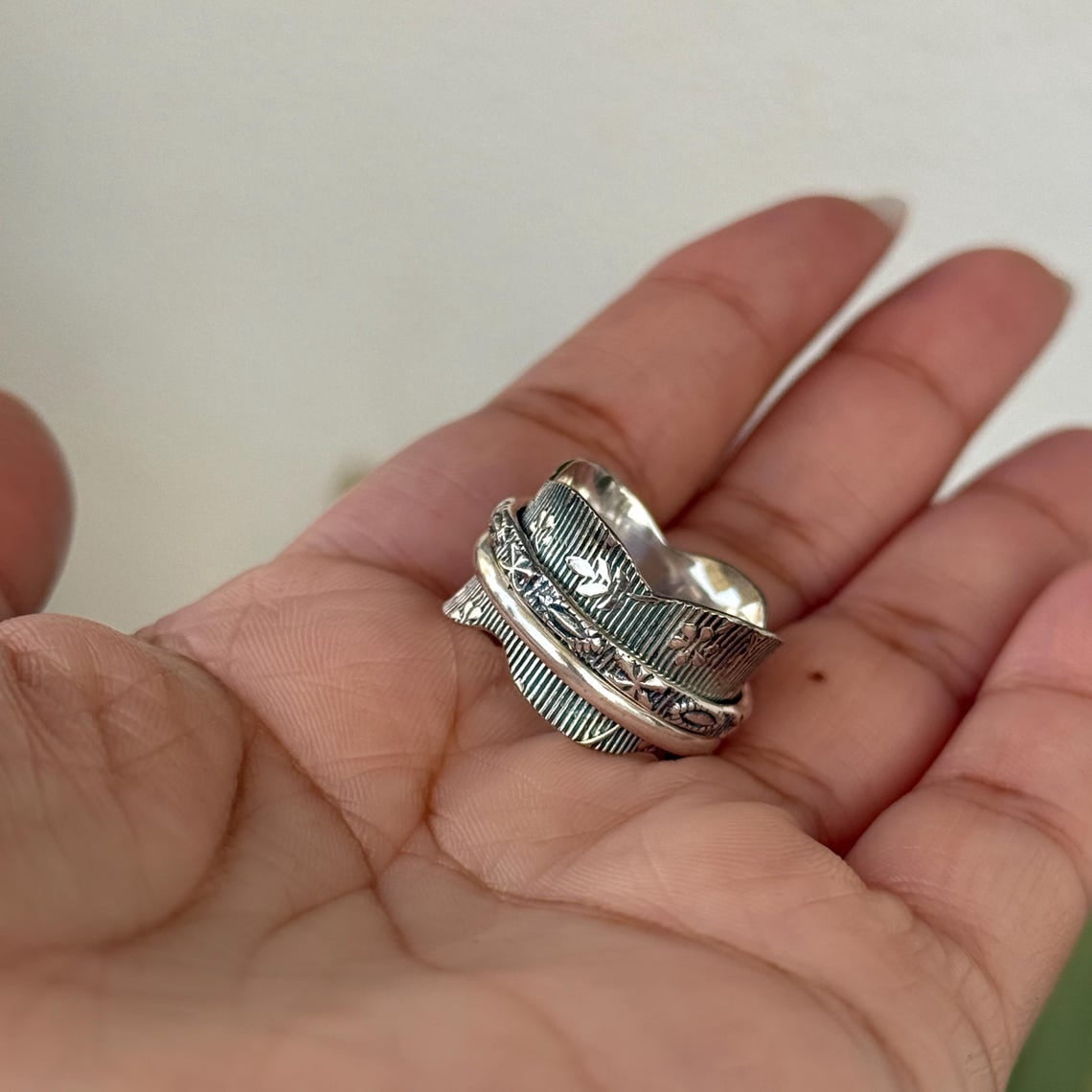 SS DESIGNS Boho Spinner Ring - Handmade Sterling Silver 925 Fidget Spinner Thumb Ring for Women, Stress Relief Jewelry Gift with Unique Bohemian Style