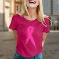 thumbnail image 2 of Pink Ribbon Cancer Awareness T-Shirt Ribbon Graphic Print Tee Inspirational Cancer Tops Cancer Survivor Inspirational Short Sleeve Tops (Hot Pink, XL), 2 of 4