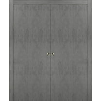 Sliding French Double Pocket Doors 56 x 96 inches | Planum 0010 Concrete | Kit Trims Rail Hardware | Solid Wood Interior Bedroom Sturdy Doors