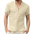 thumbnail image 2 of Durtebeua White T Shirts for Men Men's Shirts Short Sleeve Button T-Shirt Lightweight Fashion Casual Pullover Shirt Khaki,XL, 2 of 7