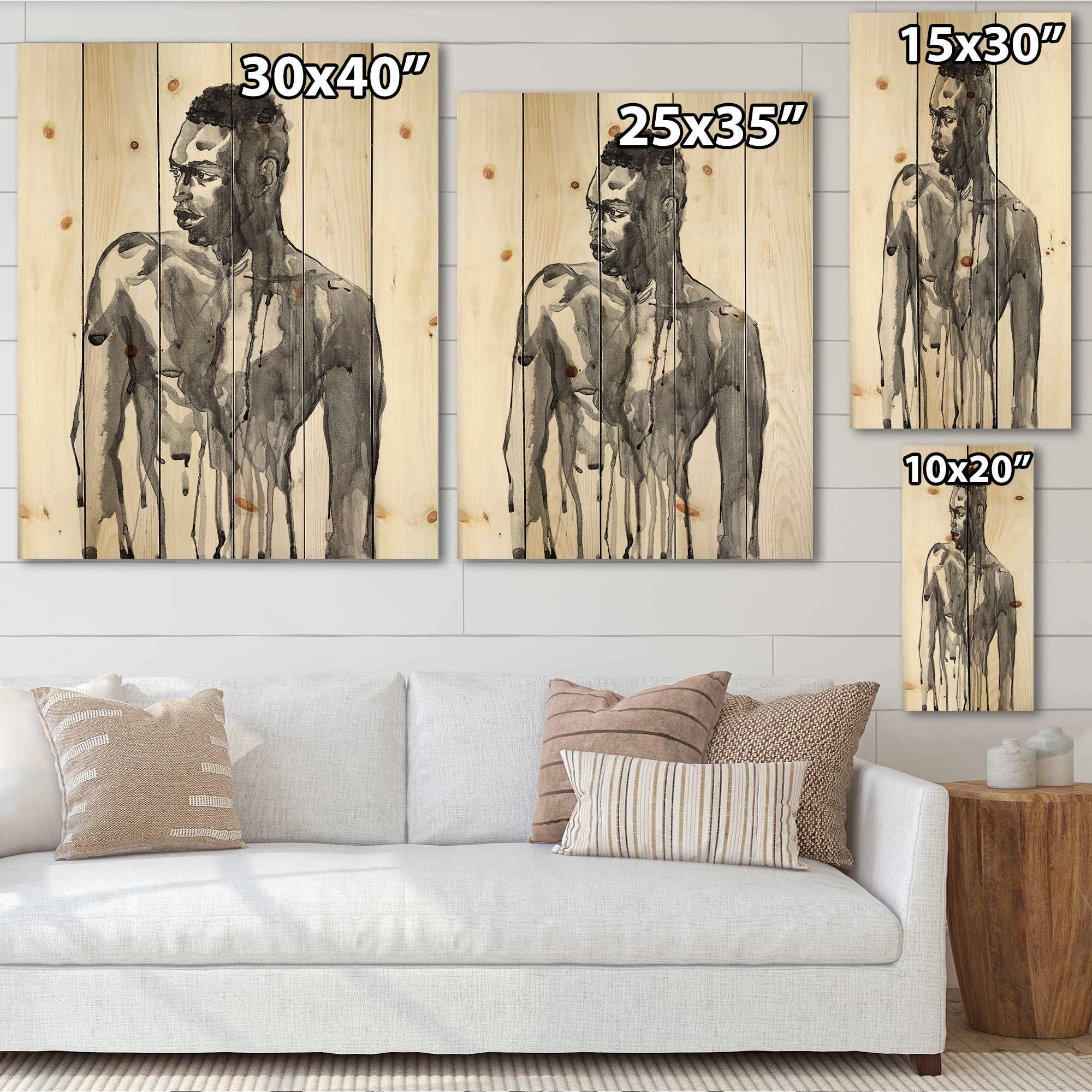 Designart 'Portrait of Handsome African Man On White I' Modern Print on Natural Pine Wood