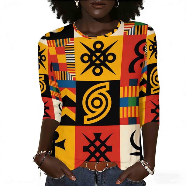 Otoño 3/4 Manga Tops para las Mujeres 2025 Impreso V Cuello Botón Abajo Suelto Casual Blusa Suave Trajes de Verano