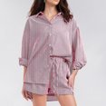thumbnail image 6 of JULMCOMO 2 Piece Sets for Women Striped Button Down Long Sleeve Shirts Drawstring Wide Leg Summer Shorts Cruise Lounge Outfits Red S, 6 of 7