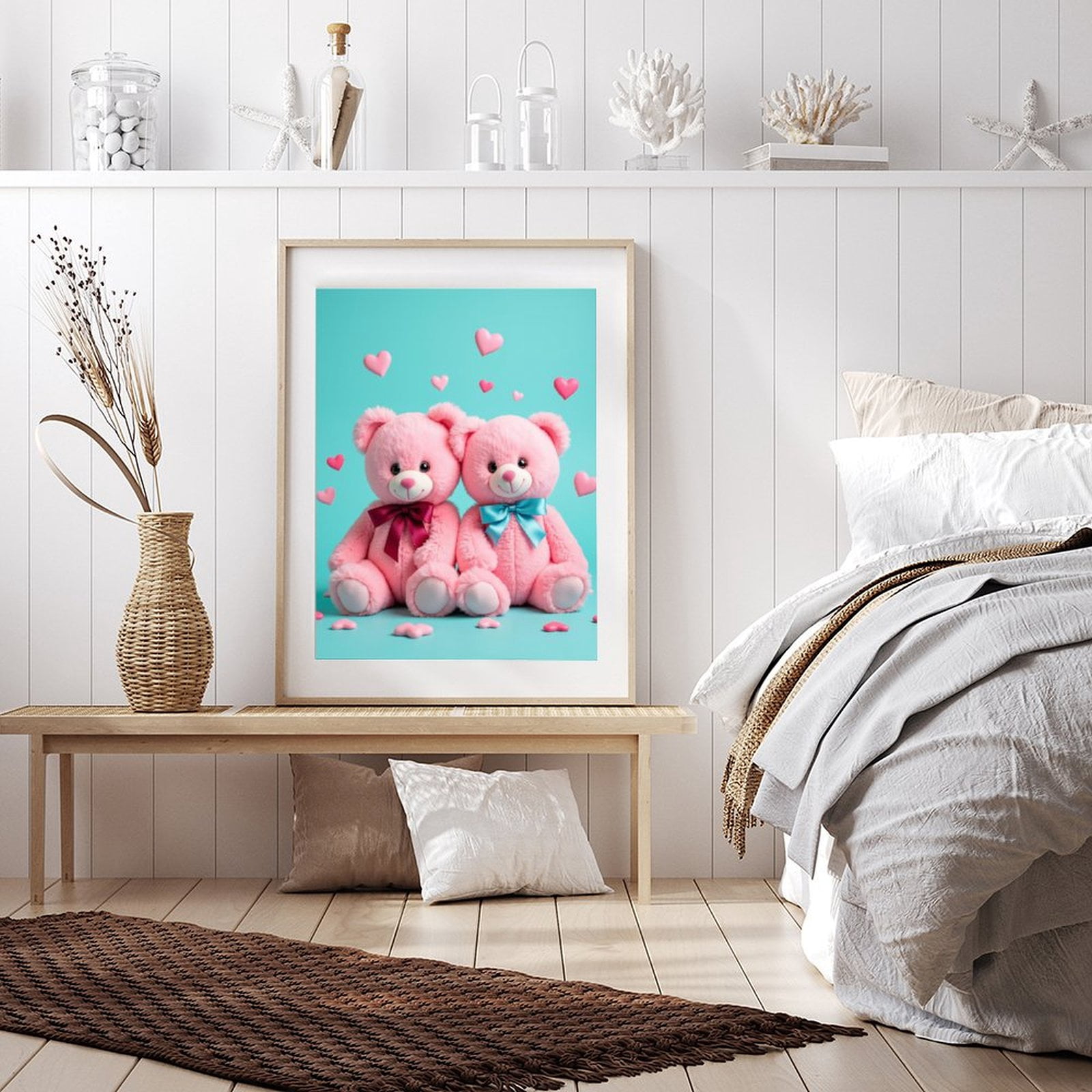 Diamond Art Kit for Adults, Pink Teddy Bears With Hearts Diamond Painting for Adults Beginners, 5D DIY Diamond Art Painting Kits, Colorful Diamond Painting Craft for Home Decor 12x16