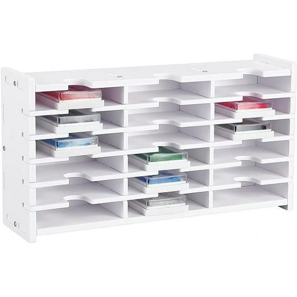 Organizador de almohadillas de tinta con 18 compartimentos, caja organizadora de almohadillas de tinta, organizador de almohadillas de sellos blanco para escritorio