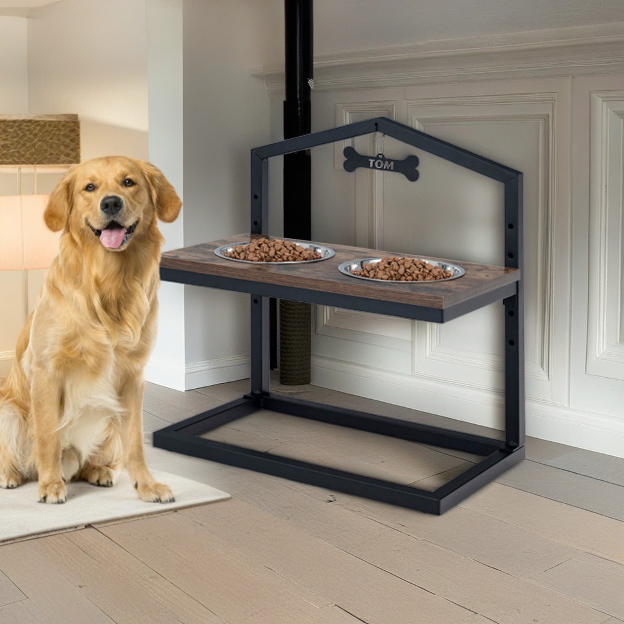 resenkos 9"-17" Elevated Pet Feeder with 2 Stainless Steel Dog Bowls for Feeding Small Medium Dogs Cats Puppies, Brown