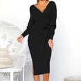 thumbnail image 2 of Women's Sweater Dress Autumn Winter Long Sleeve V Neck Tie Waist Dress Stylish Casual Elegant Outfit for Parties and Daily Wear Women Fall Fashion, 2 of 4