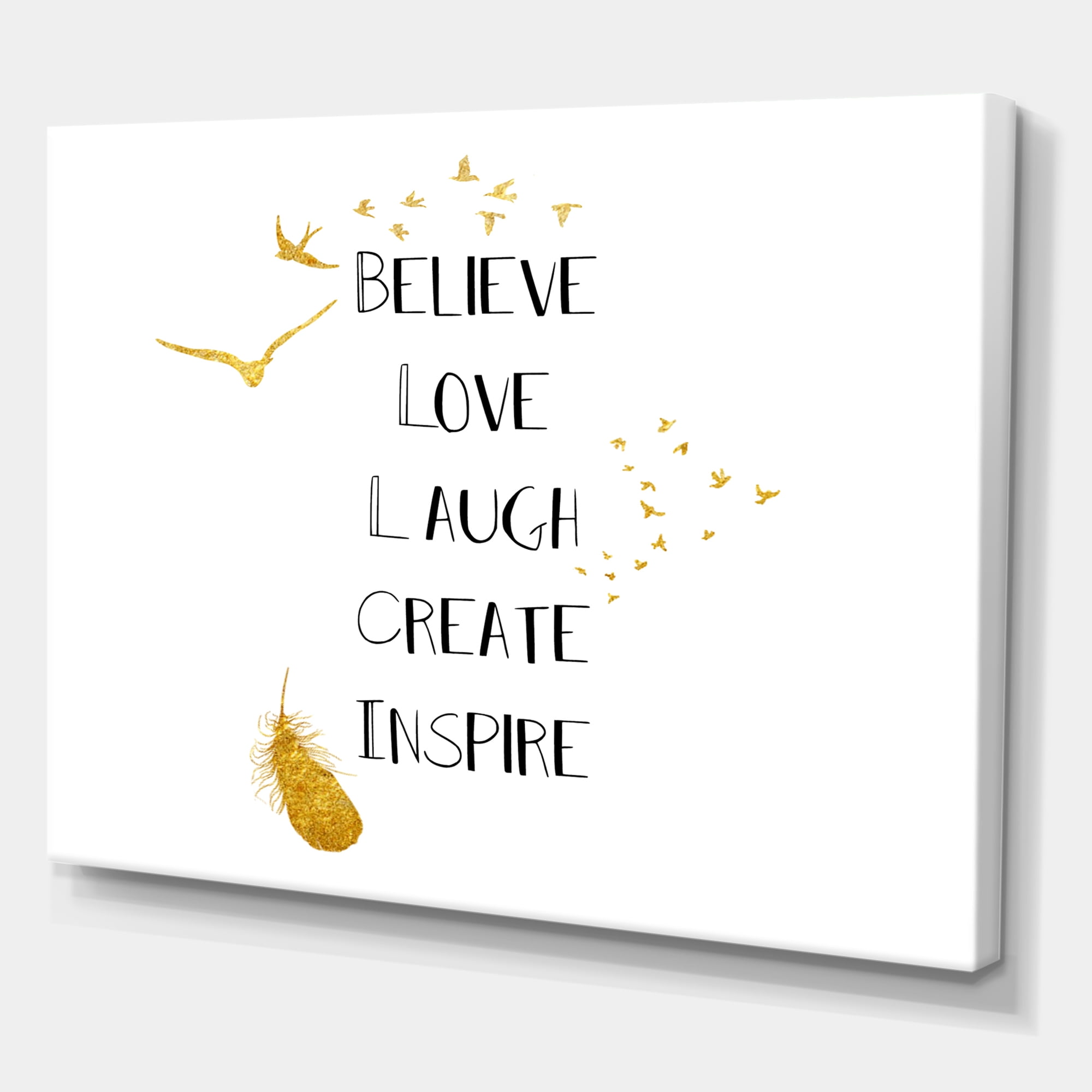 Designart ' Inspirational Quote On Gold and White ' Traditional Canvas Wall Art Print