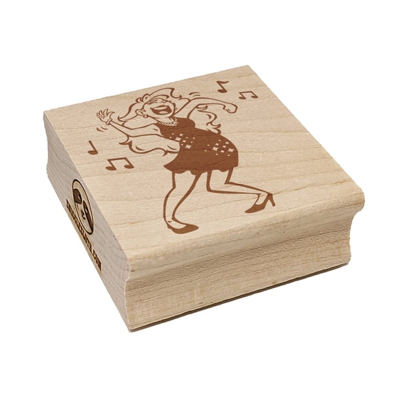 Dancing Party Girl with Musical Notes Square Rubber Stamp Stamping Scrapbooking Crafting - Small 1.25in