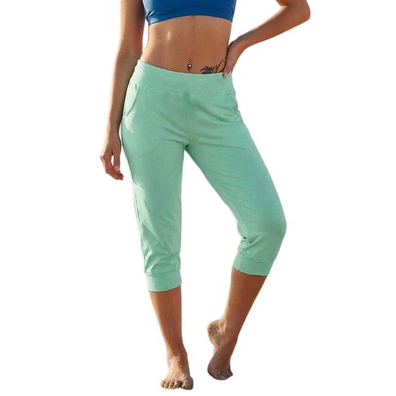PWPSG Womens Jogger Capri Pants, High Waist Straight Leg Tailoring, Soft Terry Material with Comfort Fit for Sporty Casual Activity Green S