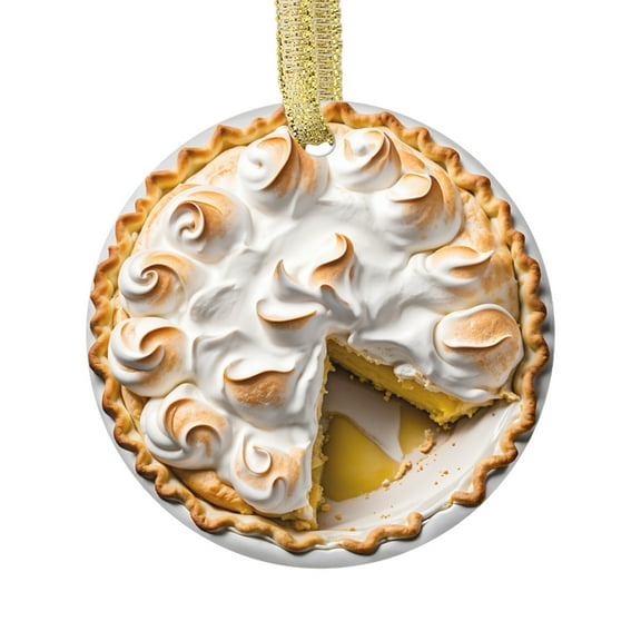 Lemon Meringue Pie Dessert Pastry Lovers Christmas Ornament, Food Foodie Novelty Xmas Tree Gift Accessory Funny Ornaments (Flat Design Printed on Ceramic, NOT 3D)