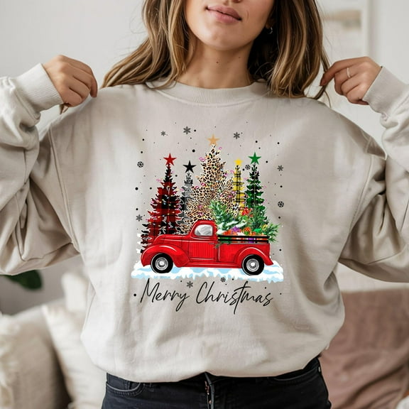 Vintage Red Truck Christmas Sweatshirt: Festive Holiday Crewneck