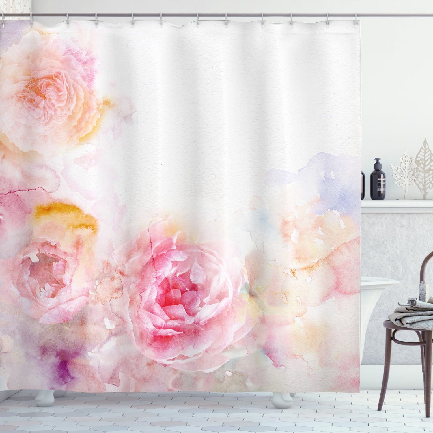 Shabby Chic Shower Curtain, Nature Garden Romantic Victorian Flowers