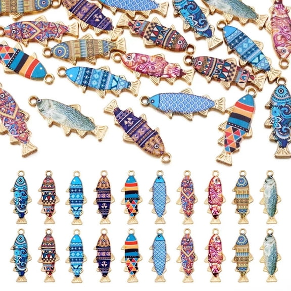 GRACEARA 20Pcs Golden Fish Charm Alloy Enamel Pendants Charm For Jewelry Making 27x10.5mm