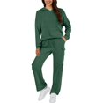 thumbnail image 2 of Women's Fleece Hoodie and Cargo Jogger Set, Two Piece Activewear, Drawstring Waist Sweatsuit, Outdoor Running Outfit, Lounge Wear Set, Multi-pocket Sweatpants Set Green XL, 2 of 5