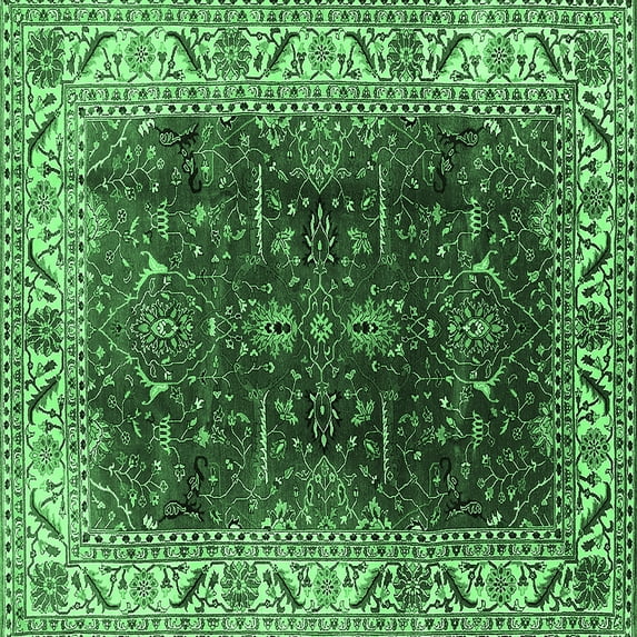 Ahgly Company Indoor Square Oriental Emerald Green Industrial Area Rugs, 6' Square