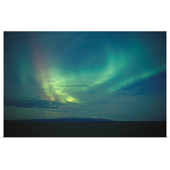 Great BIG Canvas | "Northern Lights Over Cook Inlet  Mt Susitna SC Alaska scenic" Art Print - 30x20