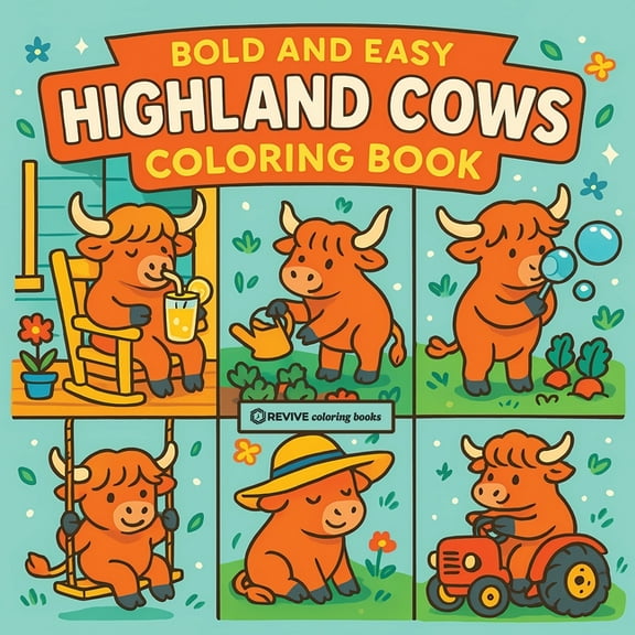 Bold & Easy Stress Relief Coloring B Bold & Easy Highland Cows Coloring Book: Cute & Fun Stress Relief Coloring, (Paperback)