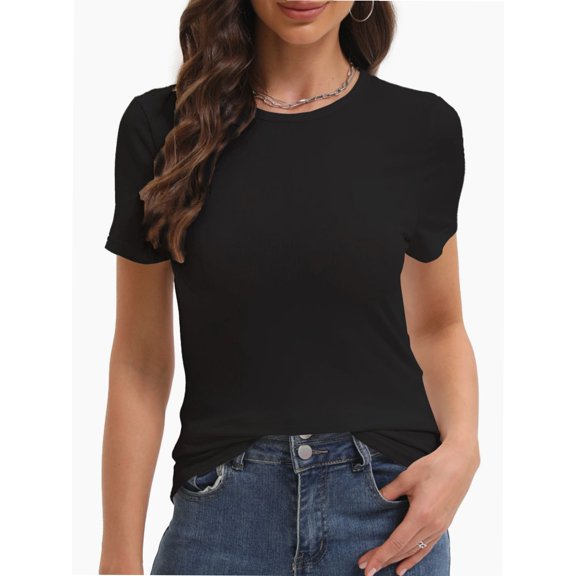 Women's Basic Solid Active Soft Short Sleeve Crew Neck Top T-Shirts