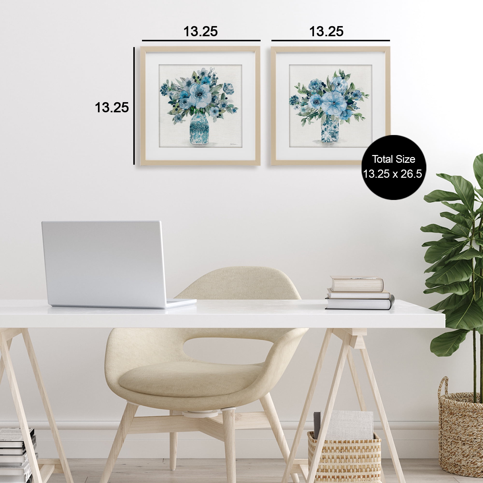 Stupell Industries Pastel Blue Floral Vase Arrangements 2 Piece Birch Framed Print Under Glass Set, design by Carol Robinson